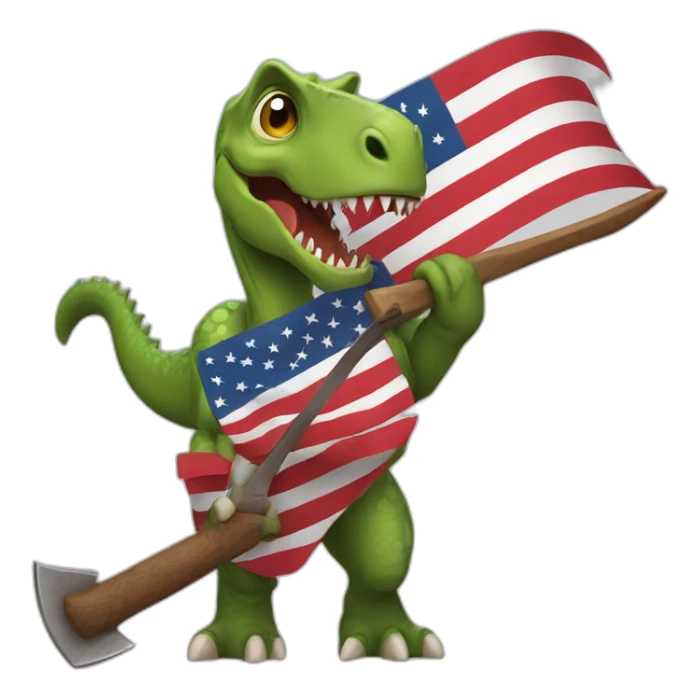 dinosaur holding an axe and american flag sticker