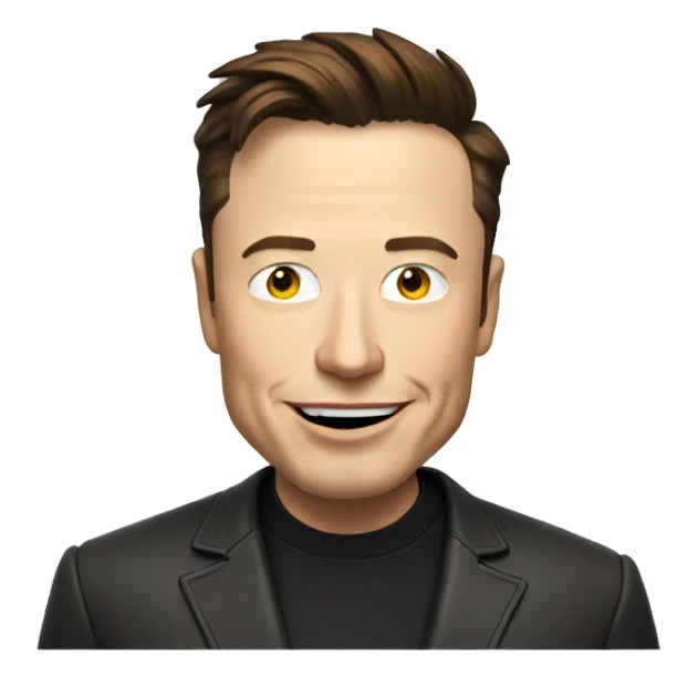 Elon Musk with computer with sarcastic smile sticker