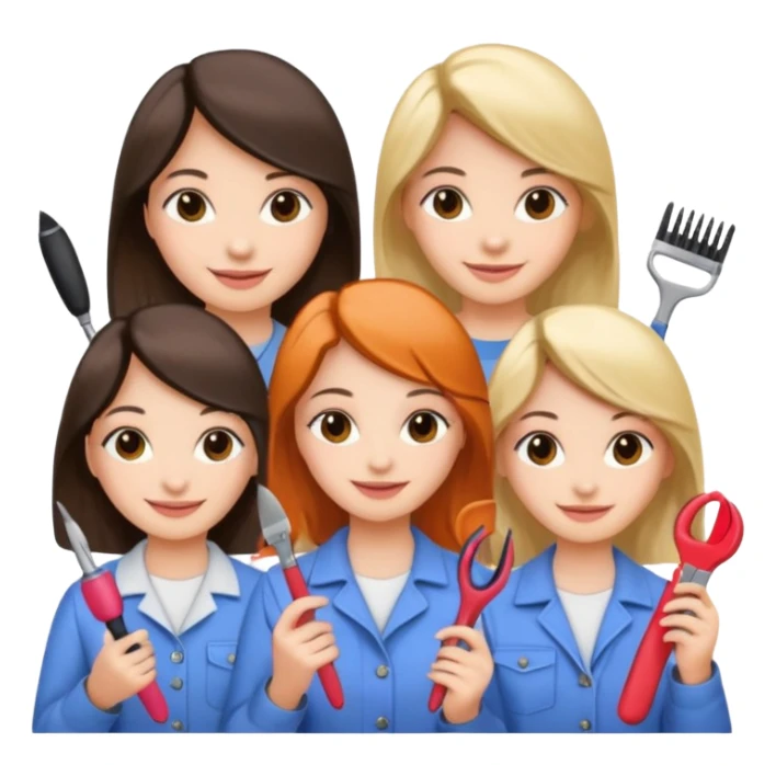 Girls holding hairstyle tools and nails tool sticker
