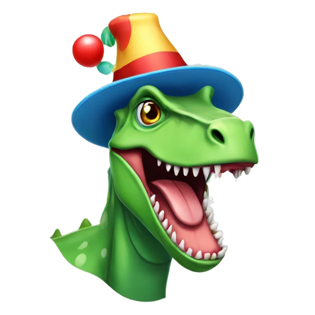 dinosuar with tongue out with clown hat sticker