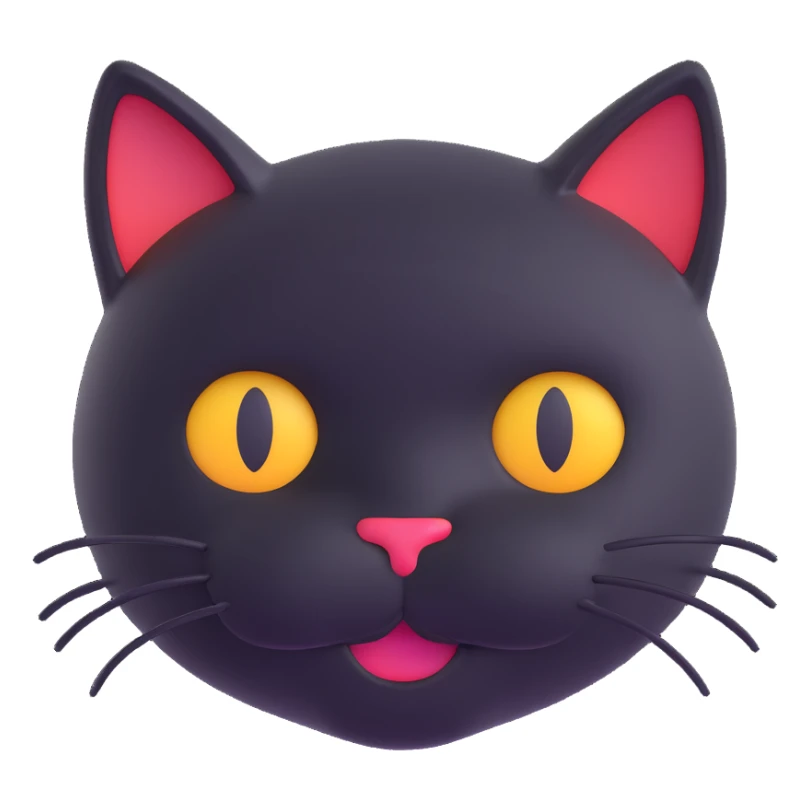 cute black cat face, 3d emoji style sticker
