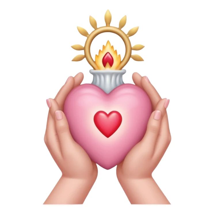 hands cradling a light pink sacred heart  sticker