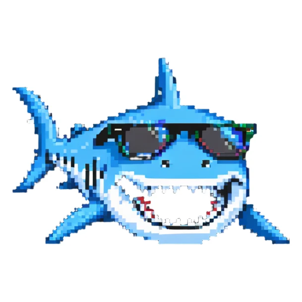 shark with white teeth wearing black sunglasses sticker