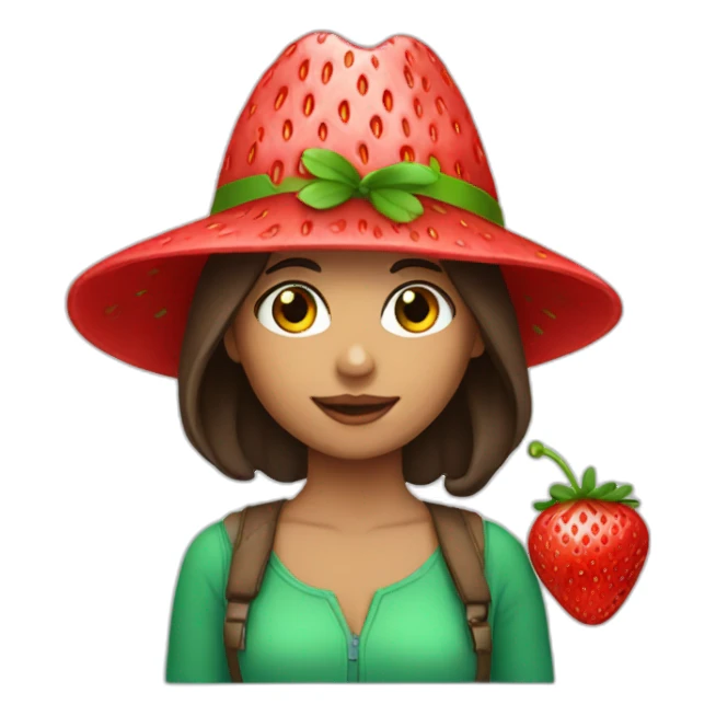 Brunette girl with strawberry hat sticker