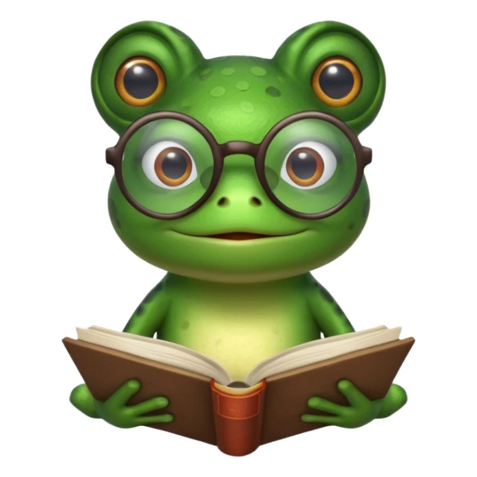 frog with glasses and book sticker