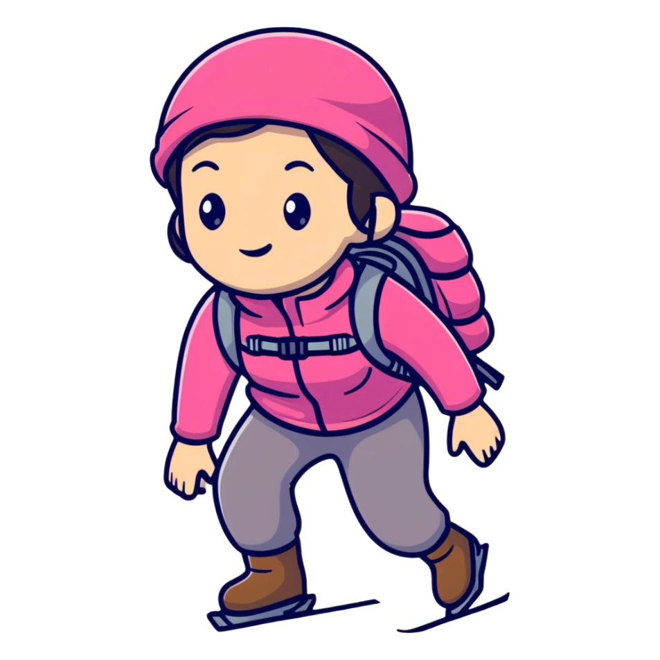 female mountain climber wearing pink clothes sticker