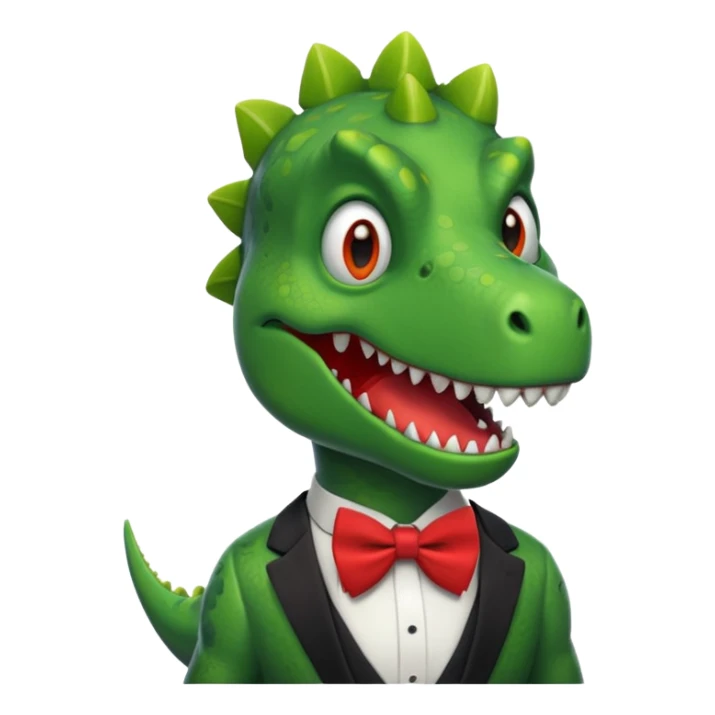 Dinasaur with a funny face and a bowtie sticker