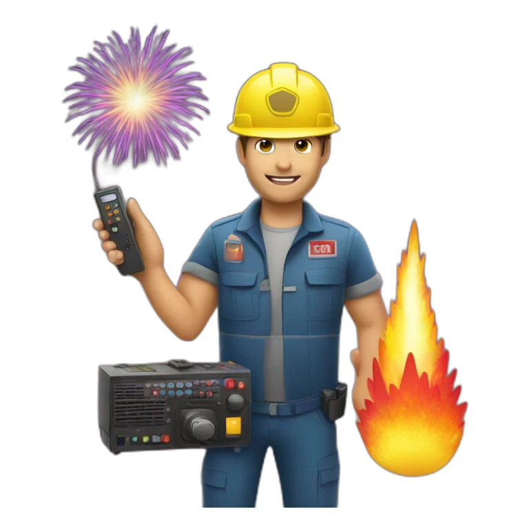 pyrotechnician with remote control and fireworks sticker