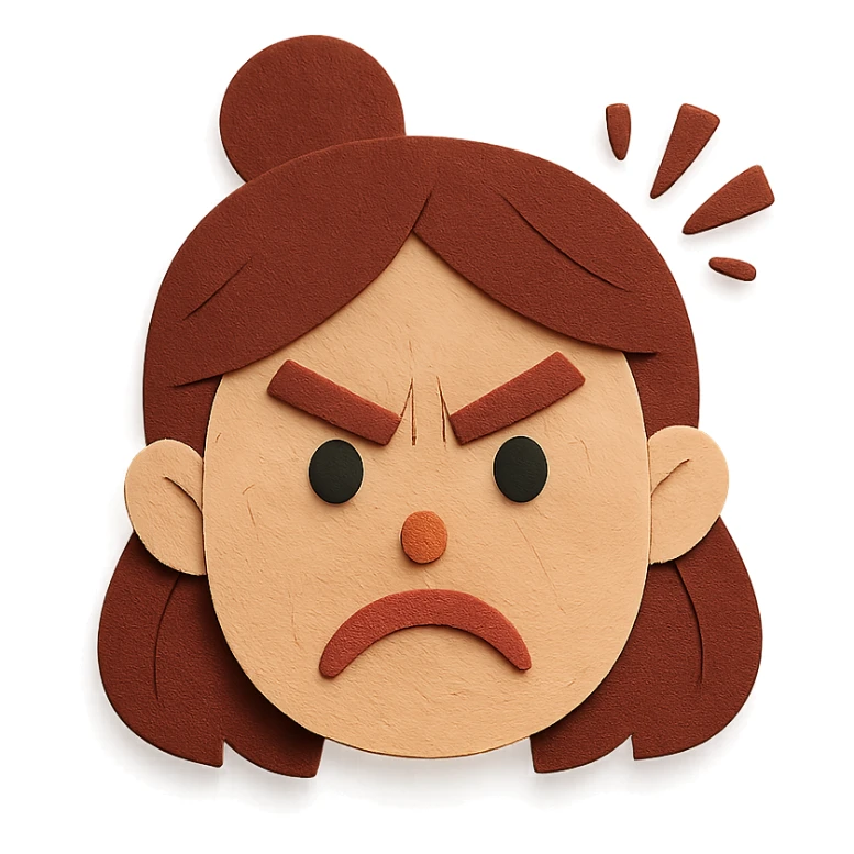 angry mom face, paper craft style sticker