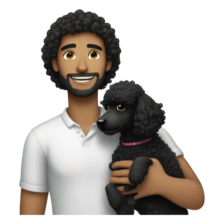 Black haired guy hugs black poodle dog  sticker