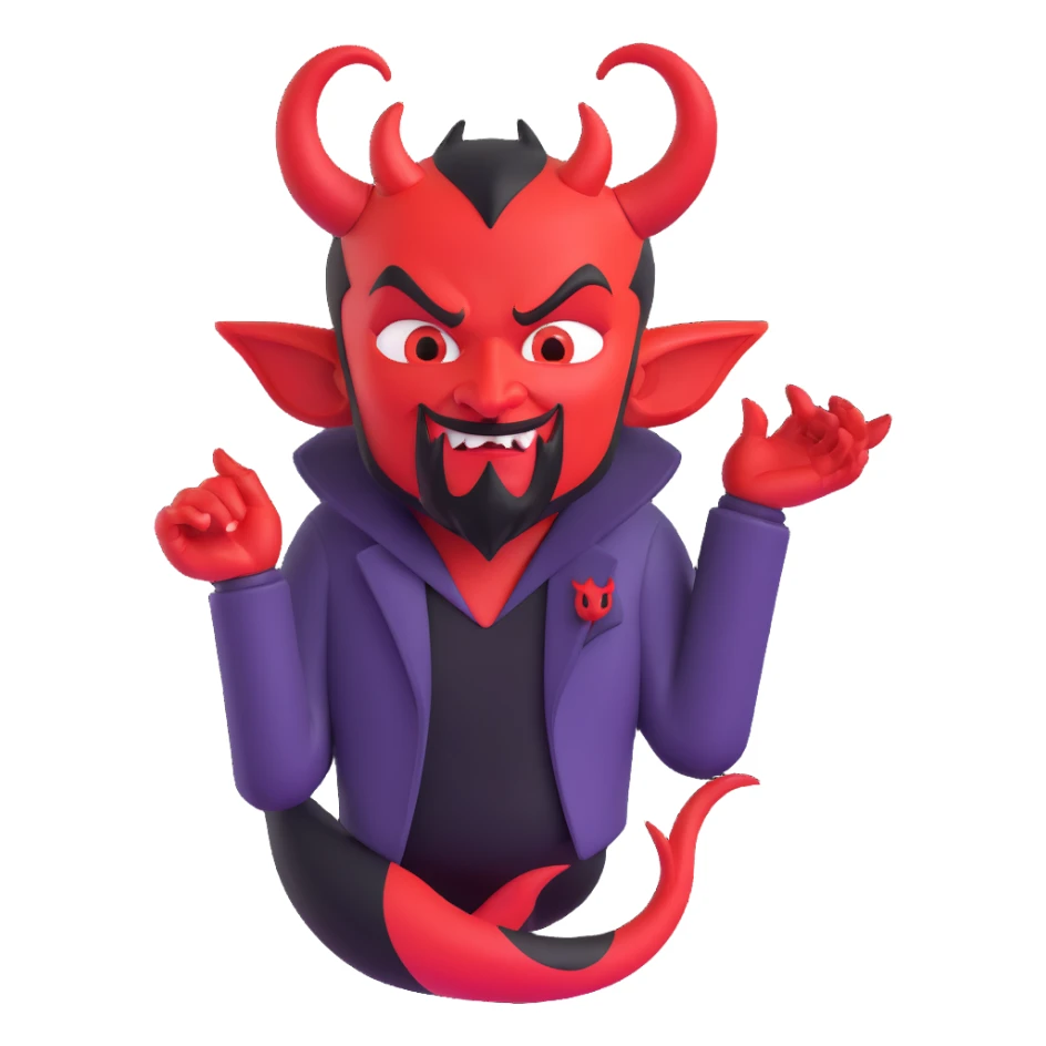 satan character, 3/4 view, classic devil, red skin, black goatee, pointed tail sticker