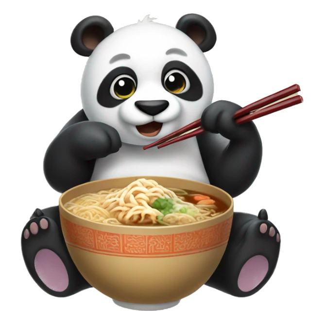 Panda, holding two chopsticks, eating ramen sticker