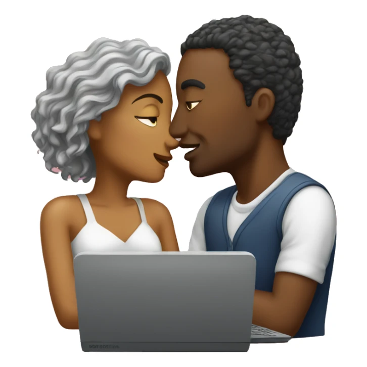 a couple both work on computers and kiss each other sticker