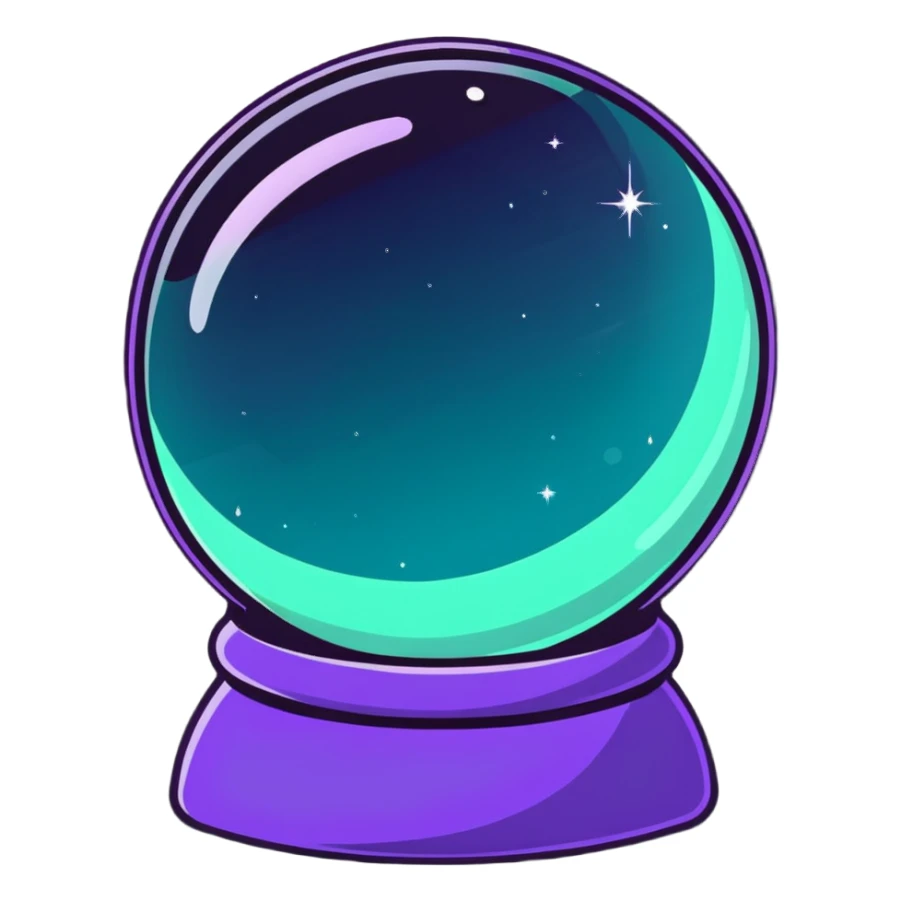 crystal magic ball with potion effect, fortune telling crystal sphere with swirling magical liquid inside, sparkles and mystical glow sticker