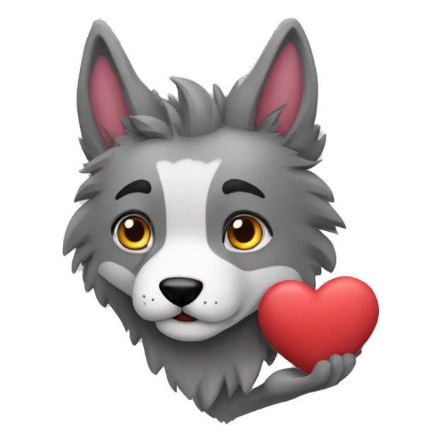 Lobo gris con un corazón en la mano  sticker