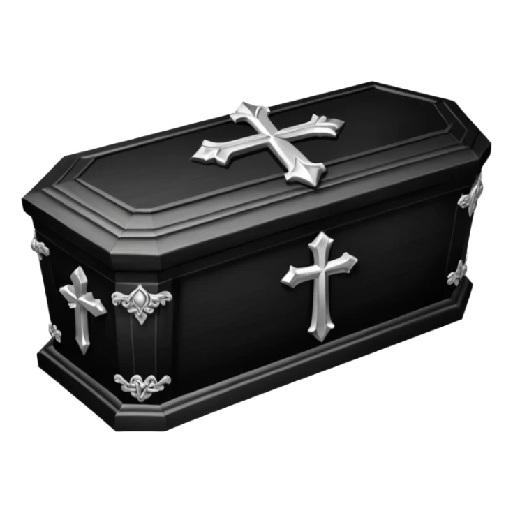 Gothic Victorian black coffin with a tiny silver cross on it  sticker