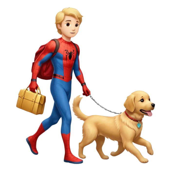 Spider-Man walking with a golden retriever sticker