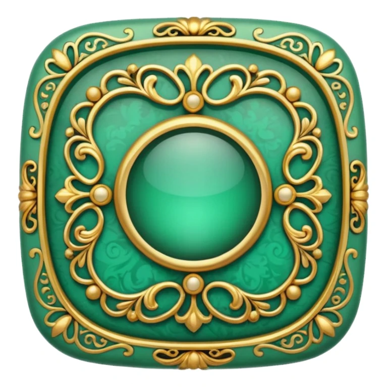 Jade and gold filigree style rounded square icon button sticker