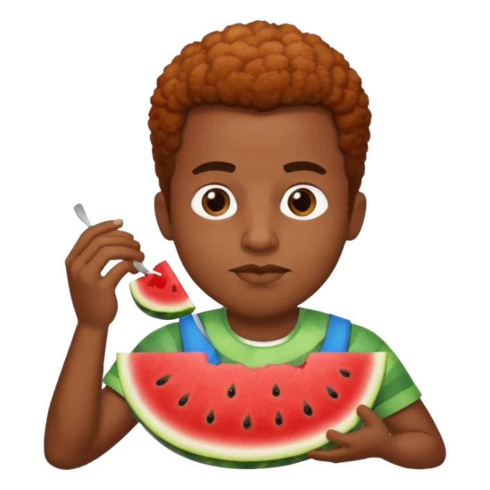 black man eating watermelon and chicken sticker