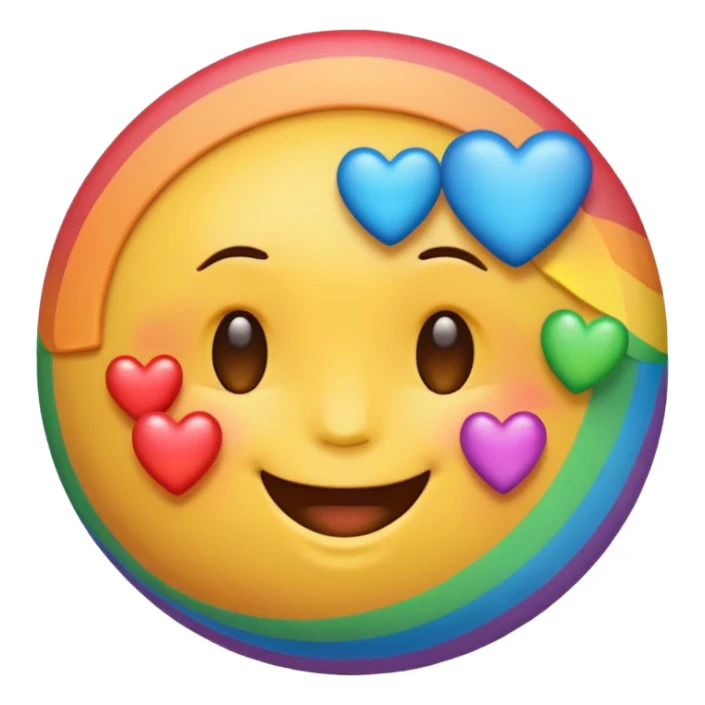 Blushing happy face emoji with rainbow hearts sticker