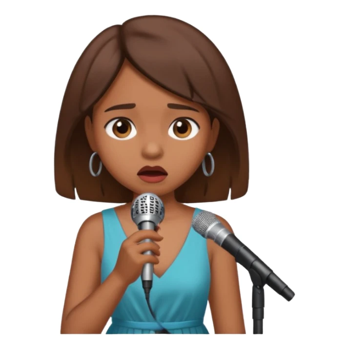 Brown skin girl singing into a microphone looking sad  sticker