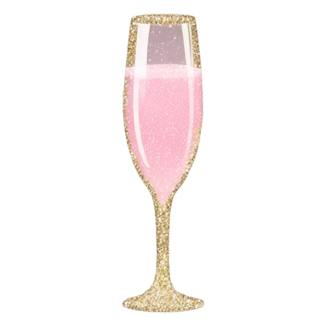 champagne flute, glitter, light pink sticker