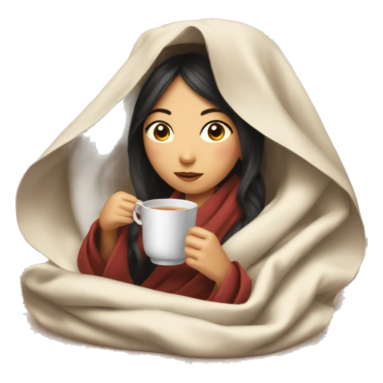 asian girl inside a blanket sipping tea sticker