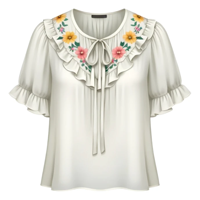 White short sleeved flowery chiffon ruffle blouse sticker