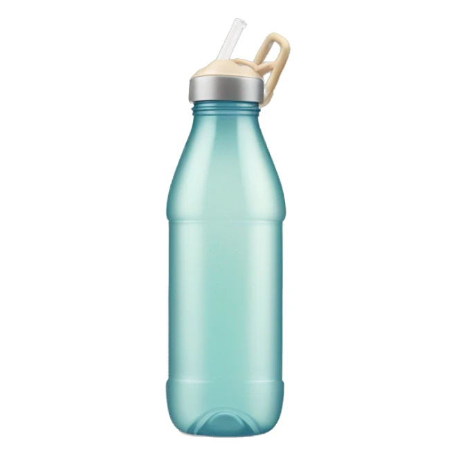Beige water bottle with handle and straw sticker