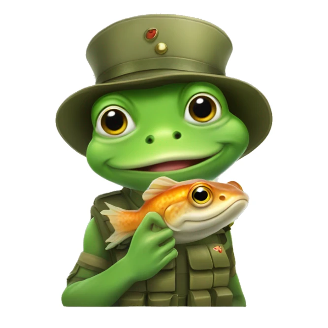 frog soldier petting a fish sticker