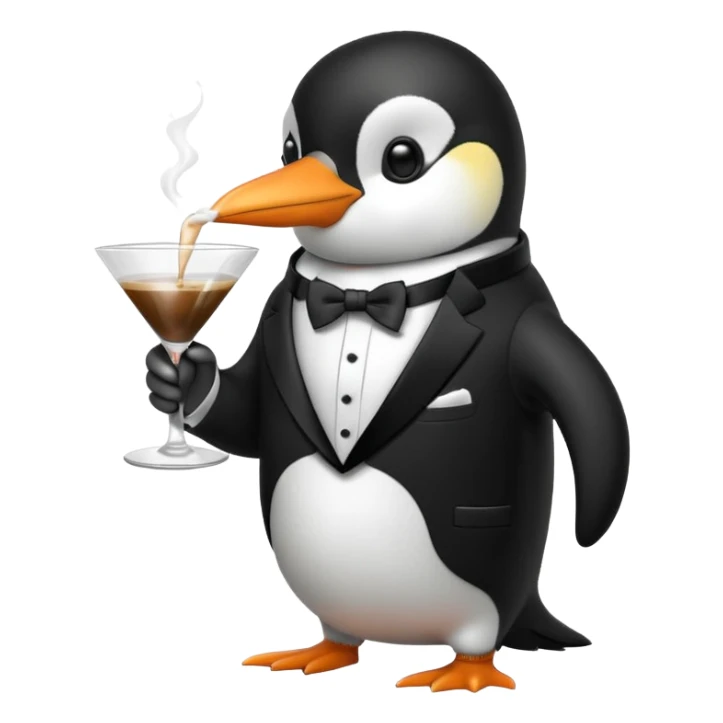 Penguin drinking a coffee in a martini glass sticker