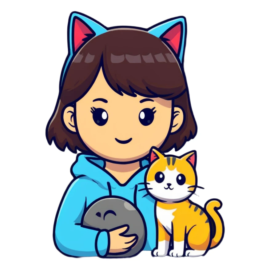 girl with cat sticker