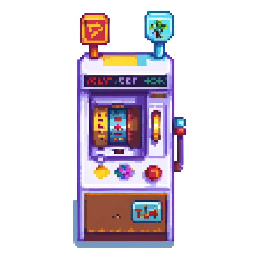slot machine, pixel art style, retro, 8-bit, blocky sticker
