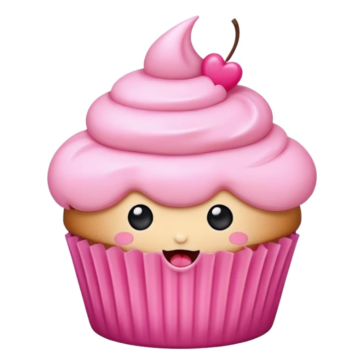 cute cupcake with pink icing and cute face sticker