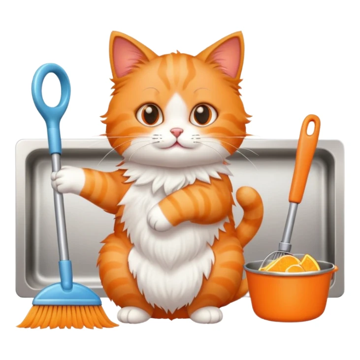 The cat is cleaning in the kitchen. sticker