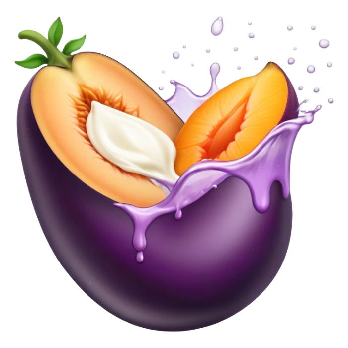 Aubergine  inside half peach splashing milk sticker