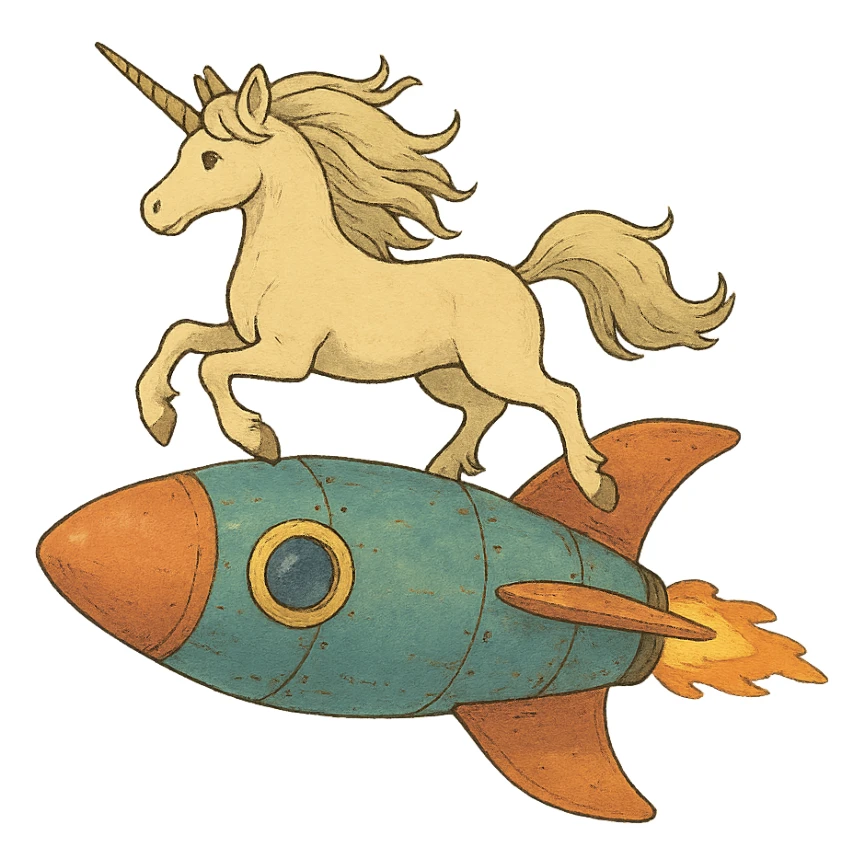 ghibli style rocketship unicorn sticker