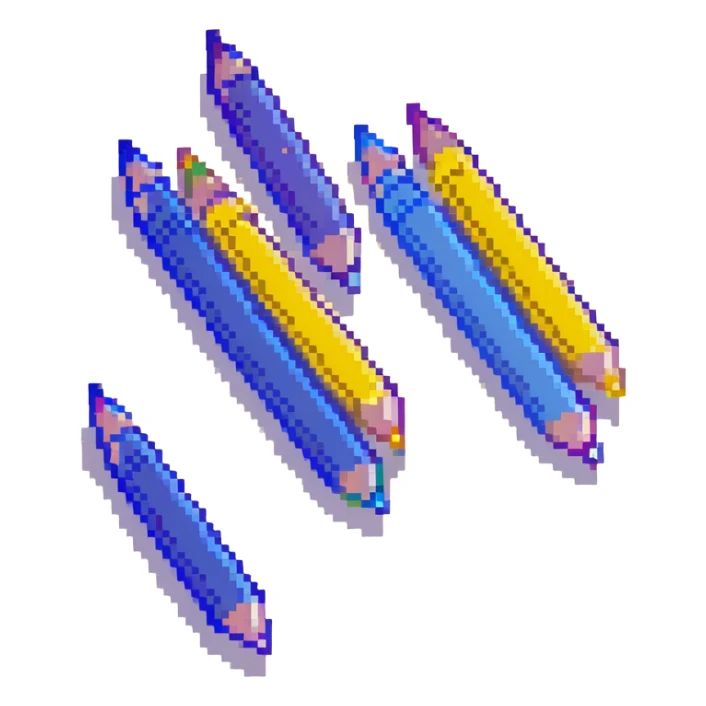 Eleven blue crayons arranged in various positions sticker