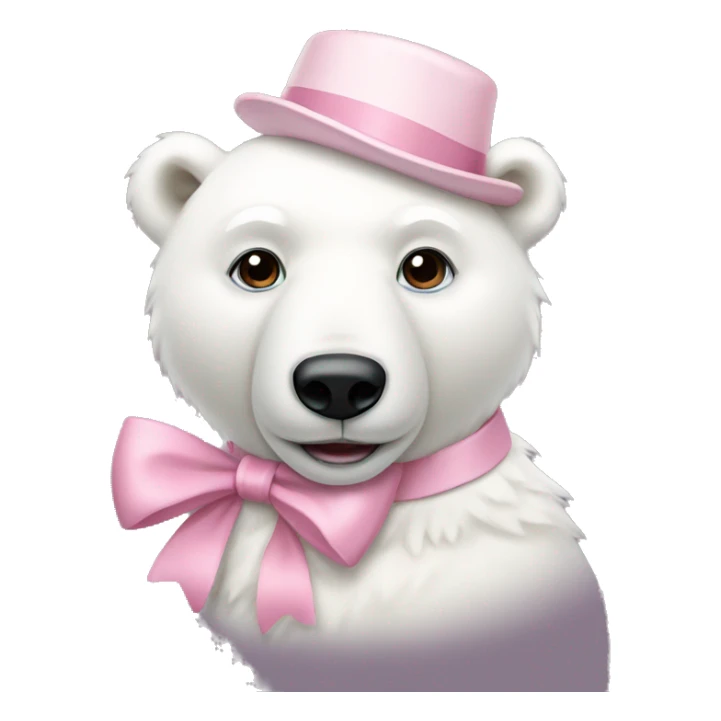 white polar bear wearing light pink hat and bow sticker