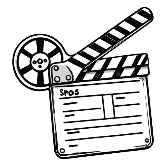 sketch-style movie clapper outline, hand-drawn feeling, just basic shape with diagonal, no fill sticker