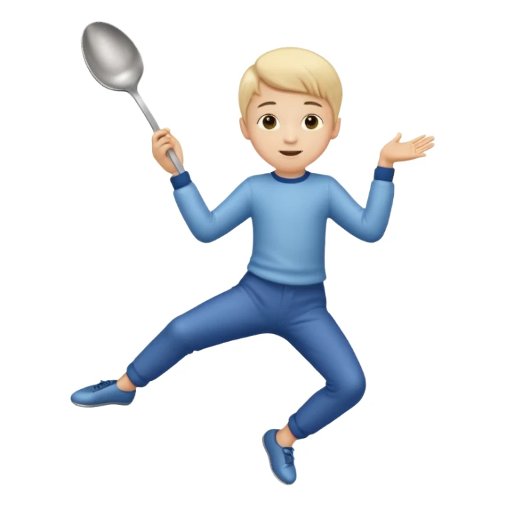 Little boy dancing in a life sized spoon sticker