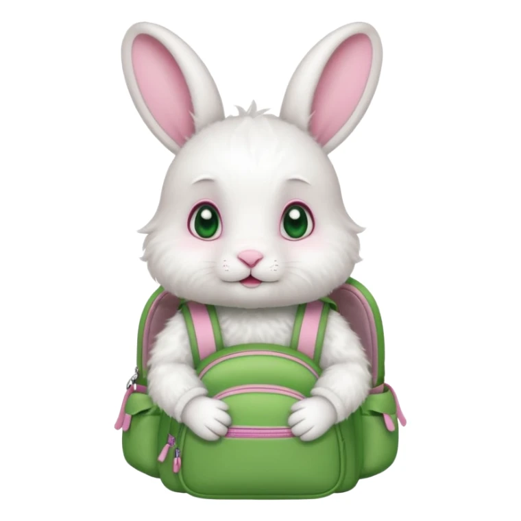 babywhite rabbit wear green backpack sticker