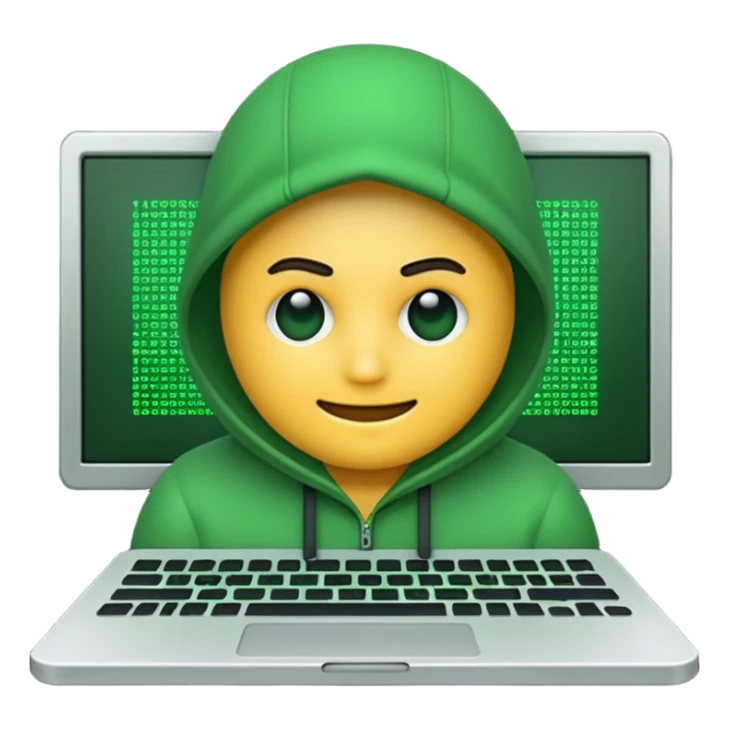 Generate hacker emoji that's looks like coding and use that hackers color theme sticker