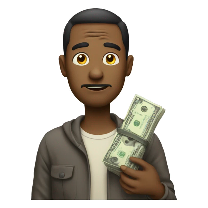 confused man with money sticker