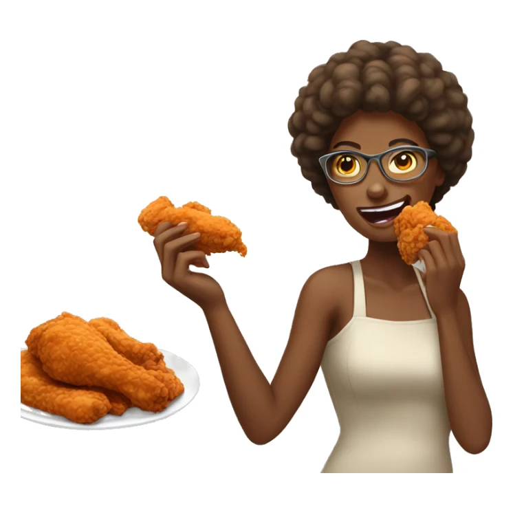 women eating fried chicken sticker