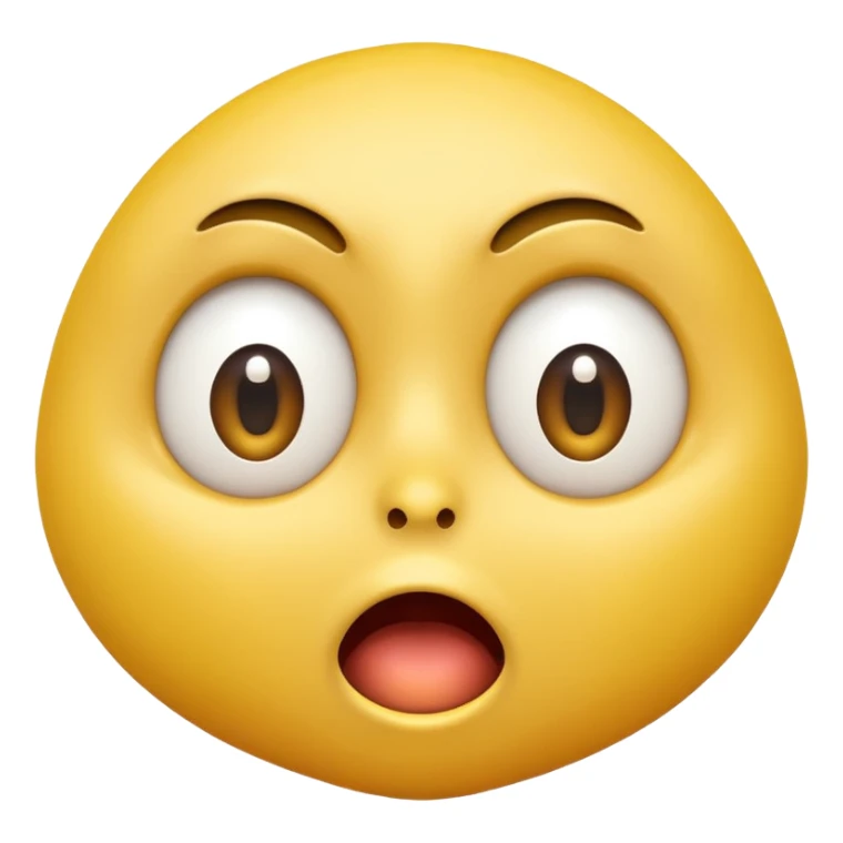 A 3D glossy yellow emoji face with a horrified expression, only large wide-open eyes, wide-open mouth, raised eyebrows, no nose, vector style, black background, high quality, soft studio lighting sticker