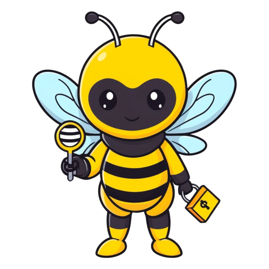 bee in a bee costume with keys in her hands  sticker