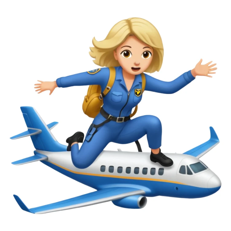 a woman jumps off a plane, apocolypse sticker