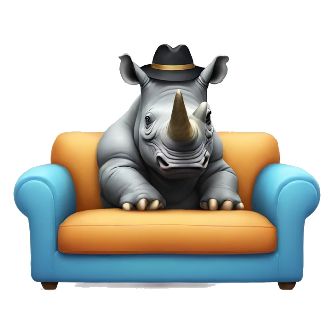 Rhino on couch with hat and sunglasses  sticker