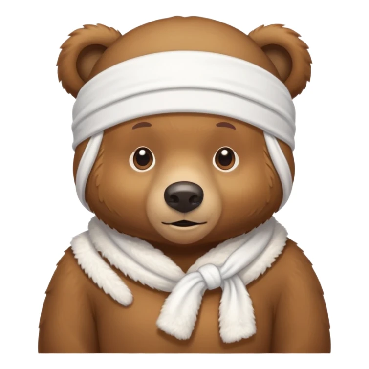 Brown bear wearing a white durag on its head, cute face sticker